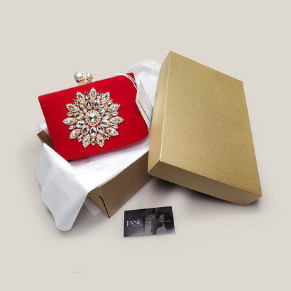 Red Bridal Diamond High-End Exquisite Velvet Clutch Bag - Harmony Gallery