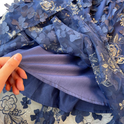 Light Luxury Retro Embroidery Petal High End Women's Dress - Harmony Gallery