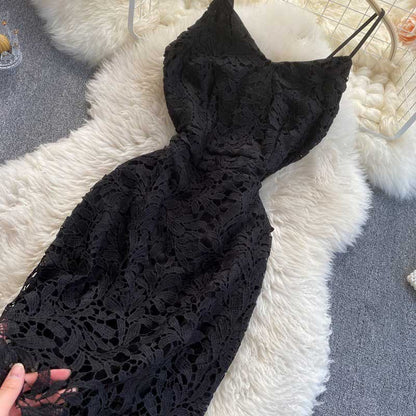Scheming Hollow Lace Spring Sexy Backless Women's Dress - Harmony Gallery