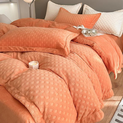 Waffle Velvet Four-Piece Flannel Winter Thickened Bed Set - Harmony Gallery