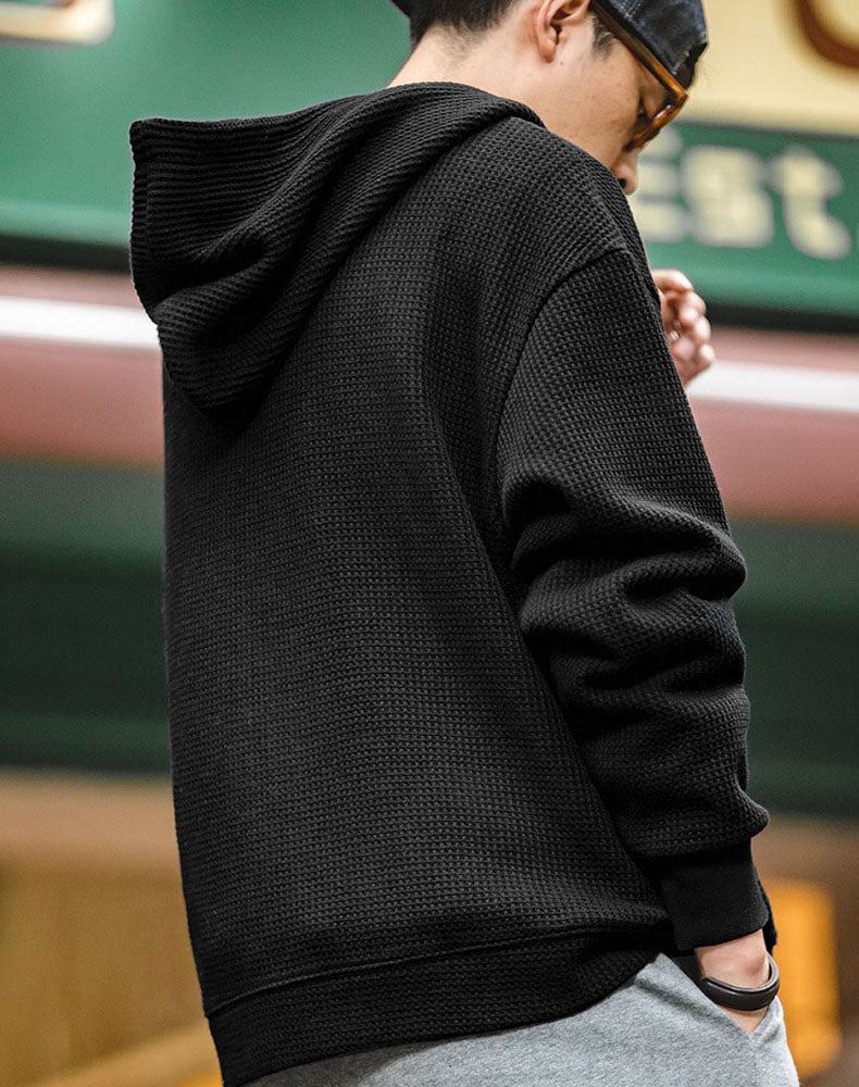 Tooling Retro Waffle Hooded Knit Sport Men's Cardigan - Harmony Gallery