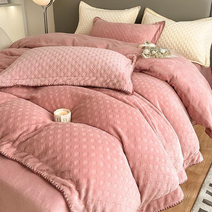 Waffle Velvet Four-Piece Flannel Winter Thickened Bed Set - Harmony Gallery
