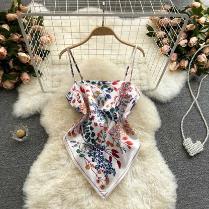 American Printing Apron Halter Knotted Camisole Women's Top - Harmony Gallery