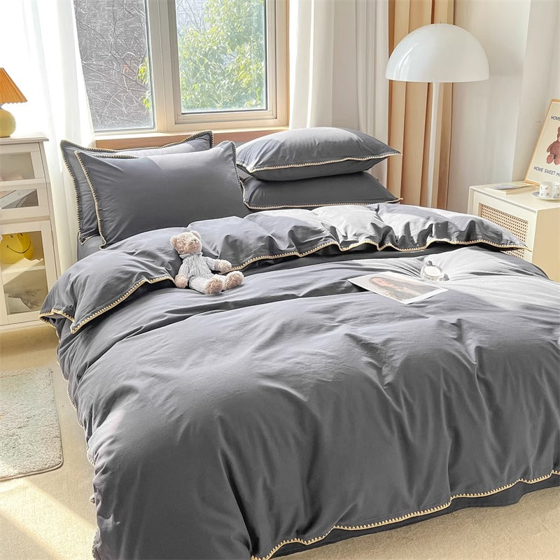 Spring & Summer Washed Cotton Needle Edge Four-Piece Pure Cotton Bed Set - Harmony Gallery