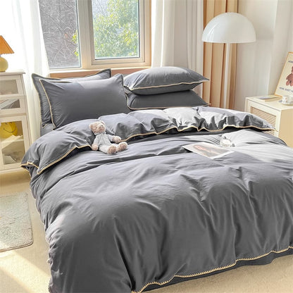 Spring & Summer Washed Cotton Needle Edge Four-Piece Pure Cotton Bed Set - Harmony Gallery