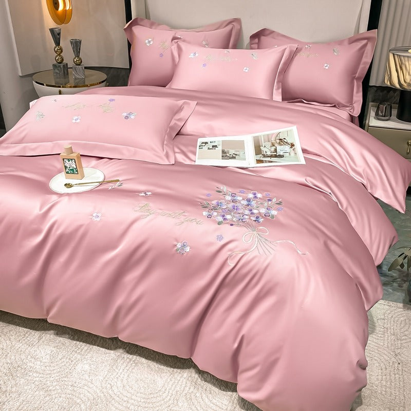 Spring & Summer Flower Embroidery Four-Piece Light Luxury Bed Set - Harmony Gallery