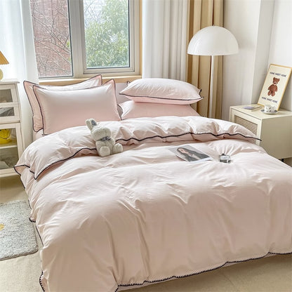 Spring & Summer Washed Cotton Needle Edge Four-Piece Pure Cotton Bed Set - Harmony Gallery