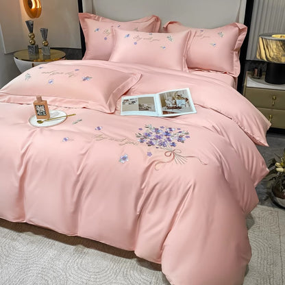 Spring & Summer Flower Embroidery Four-Piece Light Luxury Bed Set - Harmony Gallery