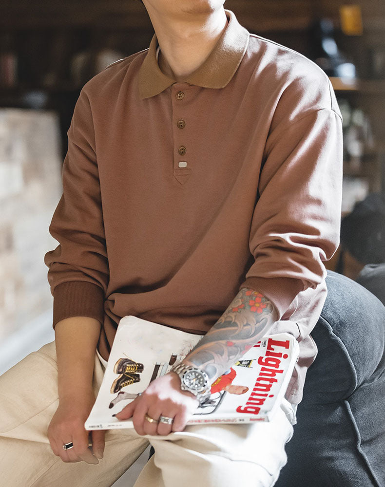 Retro Lapel Polo Loose Bottoming Long-Sleeved Men's Sweater - Harmony Gallery