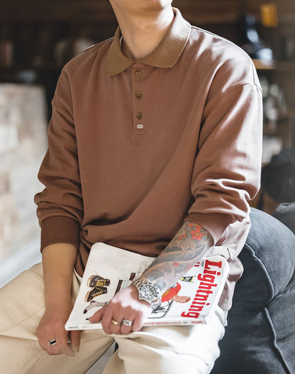 Retro Lapel Polo Loose Bottoming Long-Sleeved Men's Sweater - Harmony Gallery