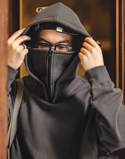 American Heavy High-Neck Zipper Mask Hoodie Functional Men's Sweater - Harmony Gallery