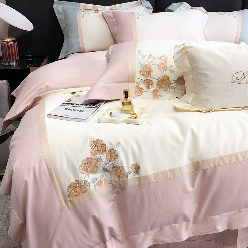 Light Luxury Embroidery Pure Cotton Quilt Cover Bed Set - Harmony Gallery