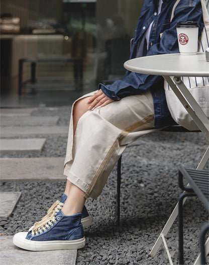 All-Match Casual Washed Denim High-Top Unisex Canvas Shoes - Harmony Gallery