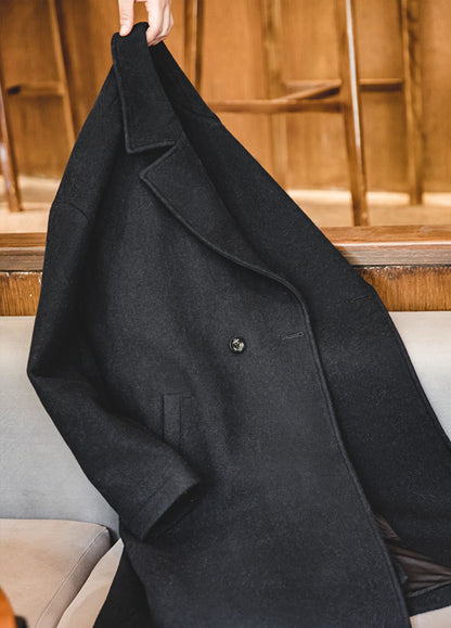 American Retro Heavy Woolen Black Loose Men's Coat - Harmony Gallery