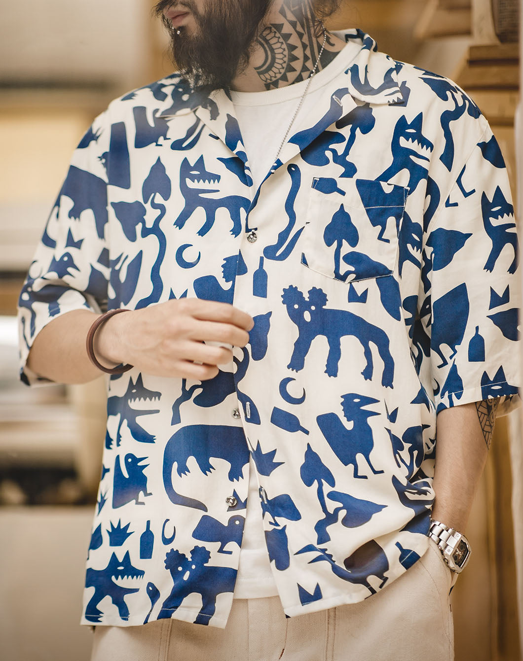 American Retro Flower Cuban Graffiti Beach Men's Shirt - Harmony Gallery