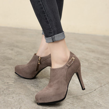 High Heel Suede Waterproof Side Zipper Women's Shoes - Harmony Gallery