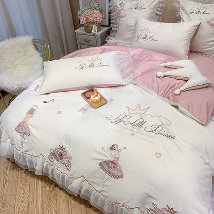 Princess Four-Piece Cotton Ballet Girl Embroidery Bed Set - Harmony Gallery
