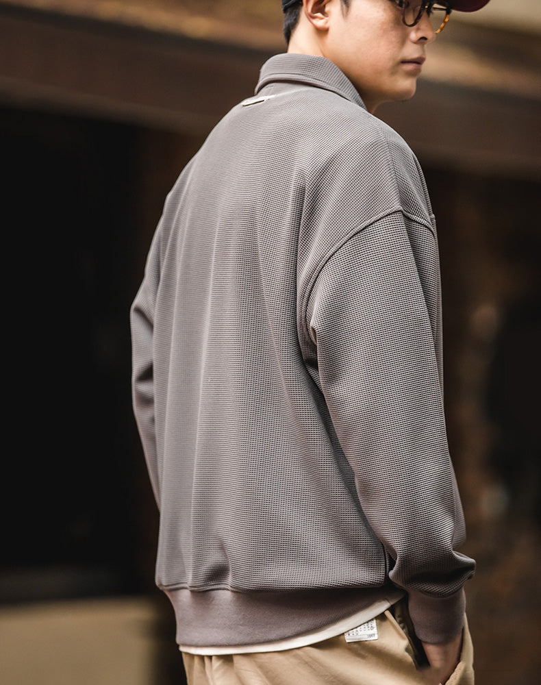 American Waffle V-Neck Polo Loose Pullover Men's Sweater - Harmony Gallery