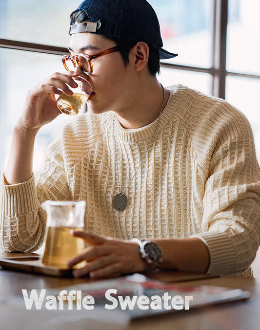 American Casual Waffle Round Neck Warm Pullover Men's Sweater - Harmony Gallery