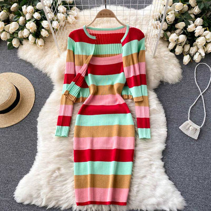 Color Matching Striped All Match Cardigan Women's Suit - Harmony Gallery