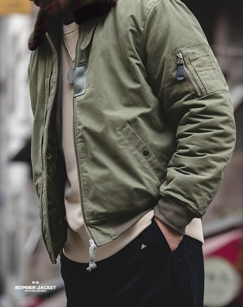 American B15 Bomber Air Force Pilot Fur Collar Men's Jacket - Harmony Gallery