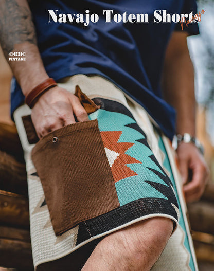 American Navajo Knit Contrast Color Beach Men's Shorts - Harmony Gallery