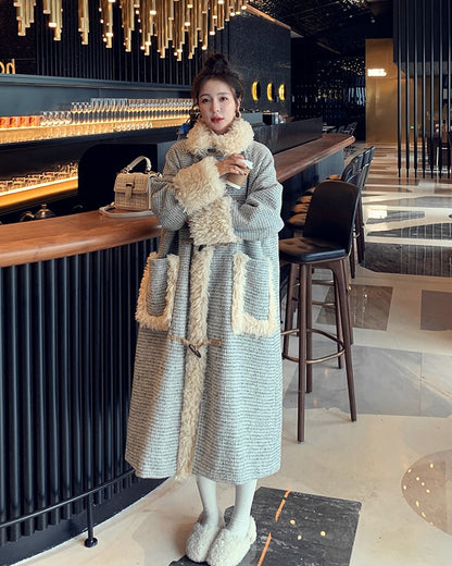 Horn Buckle Houndstooth Woolen Winter Women's Coat - Harmony Gallery