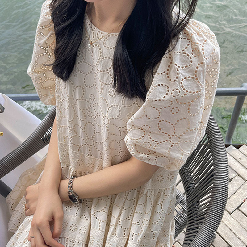 French Lace Puff High Cold Gentle Wind Women's Dress - Harmony Gallery