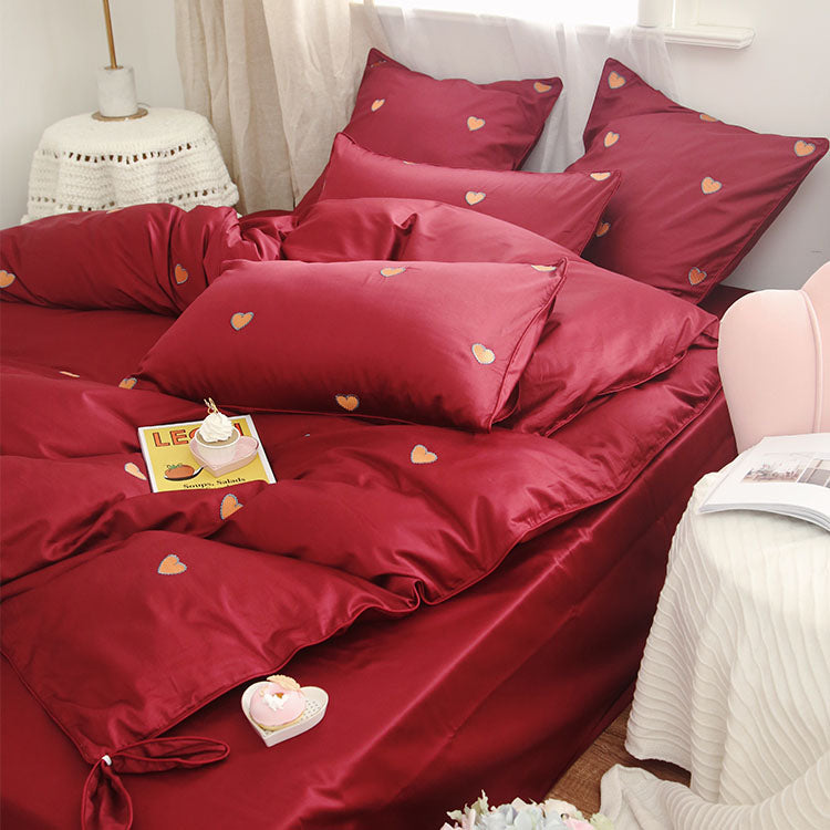 Staple Cotton Wedding Love Embroidery Four Piece Bed Set - Harmony Gallery