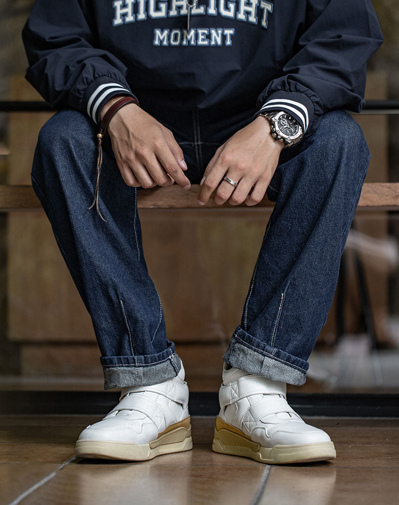 Velcro High-Top Sports All-Match White Thick-Soled Men's Casual Shoes - Harmony Gallery