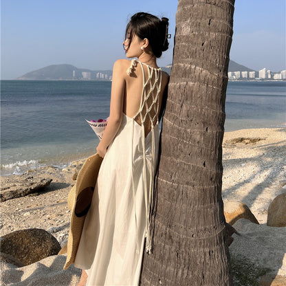 Holiday Beach Handmade Hemp Strap Hanging Neck Women's Dress - Harmony Gallery