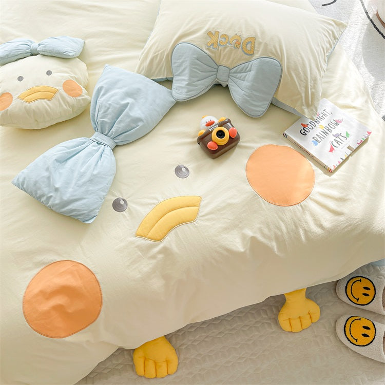 Pure Washed Cotton Cartoon Ugly Duckling Four-Piece Bed Set - Harmony Gallery
