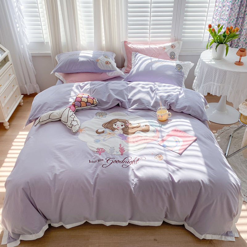 Mermaid Princess Washed Cotton Four-Piece Bed Set - Harmony Gallery