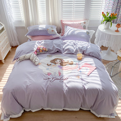 Mermaid Princess Washed Cotton Four-Piece Bed Set - Harmony Gallery