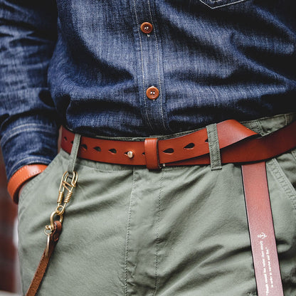Tooling Retro Tanned Cowhide Old Letters Men's Belt - Harmony Gallery