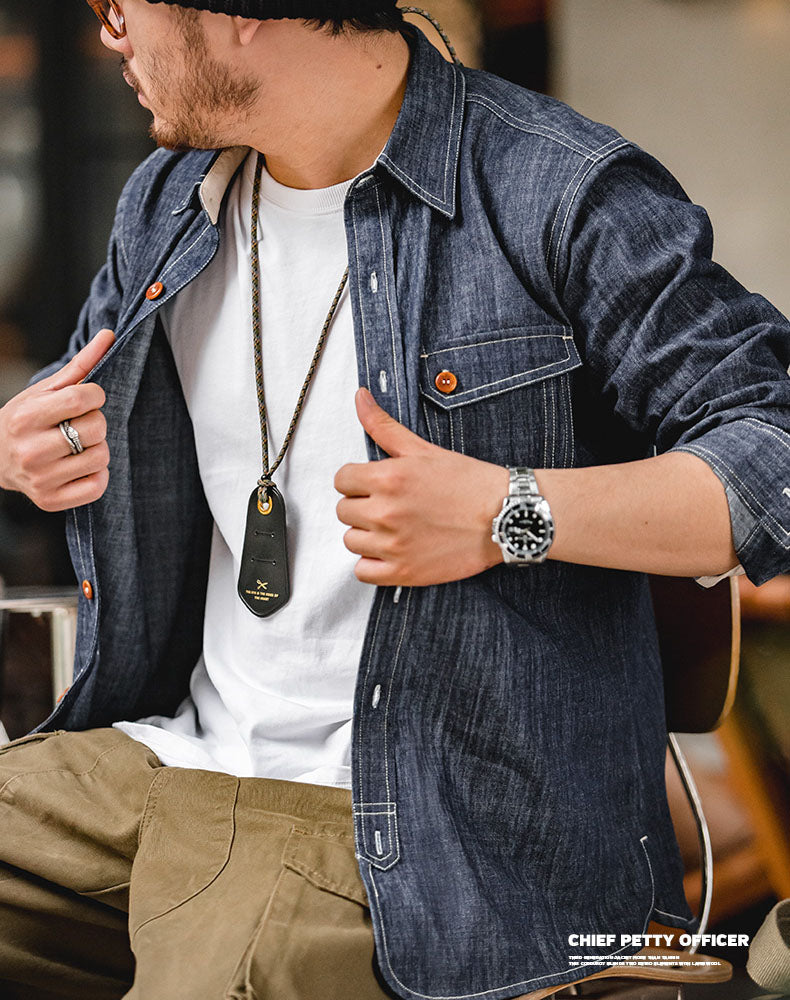American Retro Denim Western Tough Guy Men's Shirt - Harmony Gallery