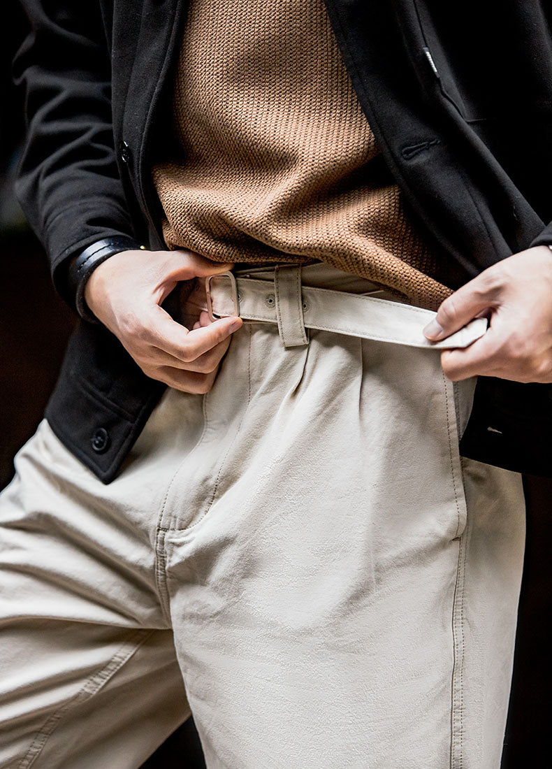American Casual Cotton Double Pleated Loose Men's Trousers - Harmony Gallery