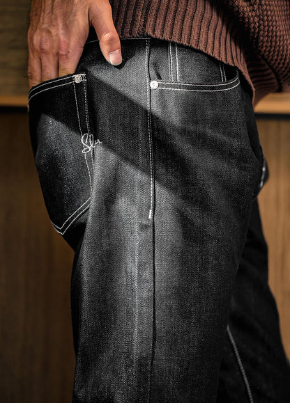 American Retro Silver Raw Denim Straight Men's Jeans - Harmony Gallery