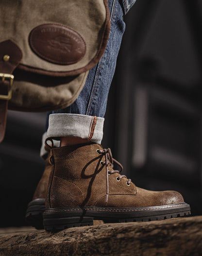 Casual Middle-Cut Brown Retro Tooling Martin Men's Desert Boot - Harmony Gallery