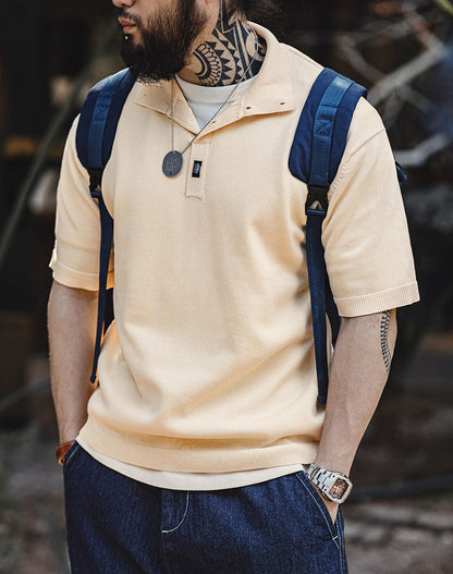 American Casual Lapel Knitted Polo Loose Breathable Men's T-Shirt - Harmony Gallery