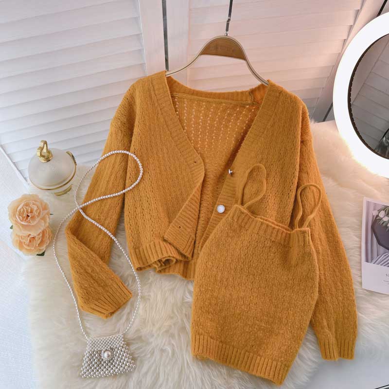 Casual Knitted Cardigan Camisole Trendy Sweater Women's Suit - Harmony Gallery