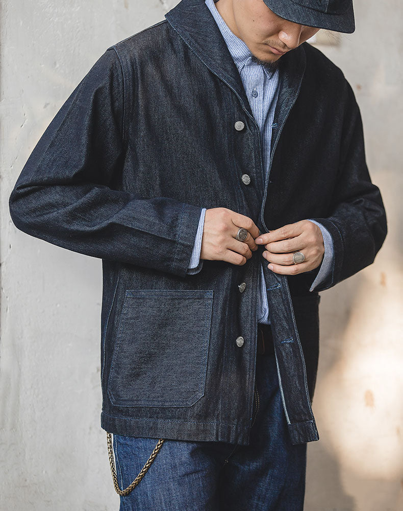 American Suit Washed Denim Hunting Lapel Men's Coat - Harmony Gallery