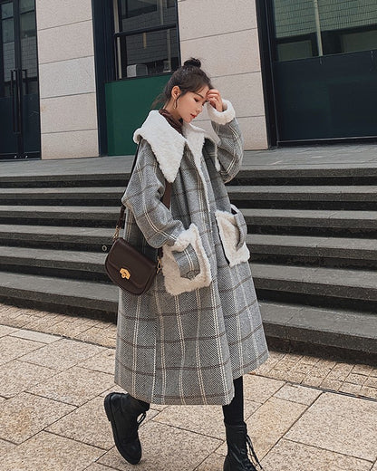 Plaid Mid-Length Loose Winter Woolen Women's Coat - Harmony Gallery