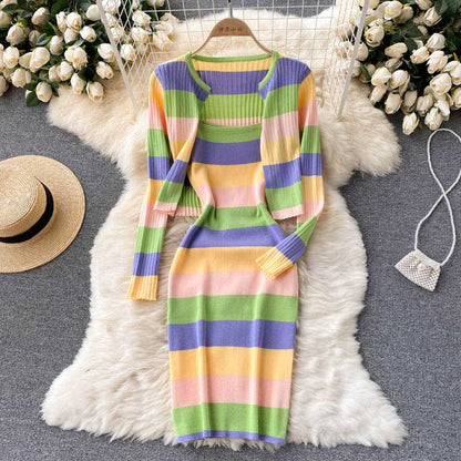 Color Matching Striped All Match Cardigan Women's Suit - Harmony Gallery