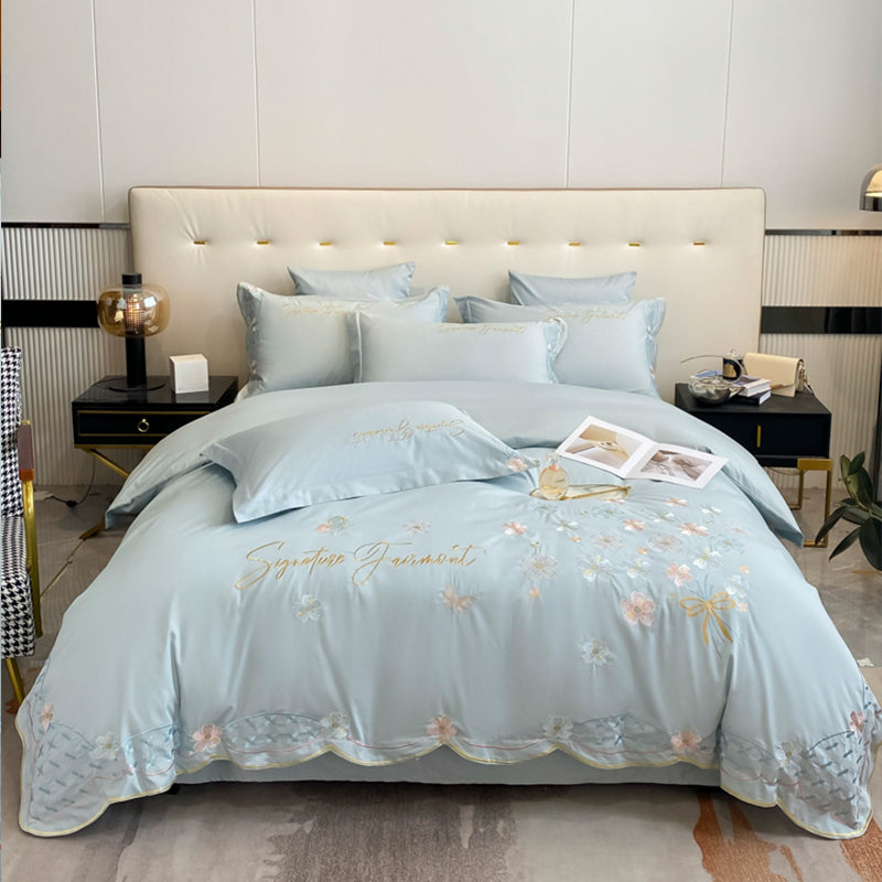 Summer Washed Ice Silk Embroidery Four-Piece Bed Set - Harmony Gallery