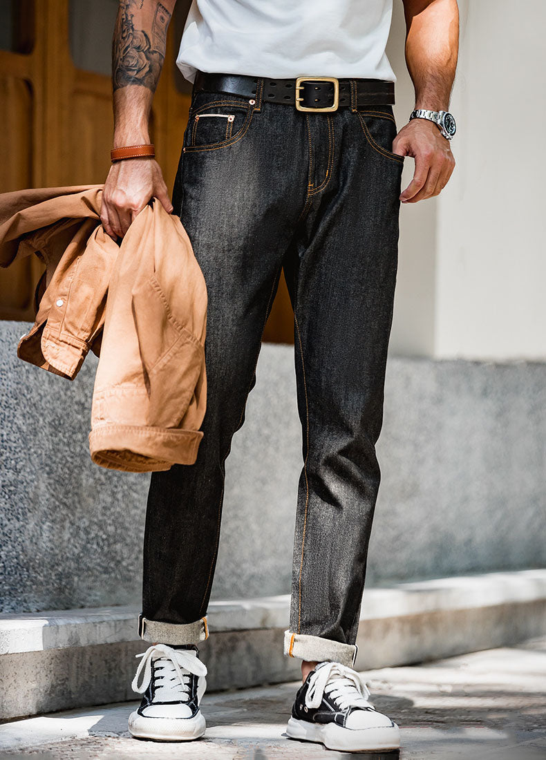 American Retro Black Denim Straight Original Color Men's Jeans - Harmony Gallery