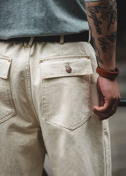 Retro Cotton Rice White Casual Wear-Resistant Men's Jeans - Harmony Gallery