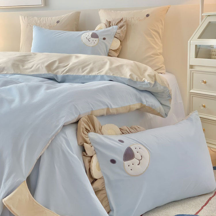 Little Lion Cartoon Washed Cotton Five-Piece Bed Set - Harmony Gallery