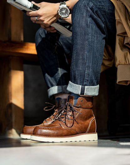 Retro British Denim High-Top Leather Martin Men's Boot - Harmony Gallery