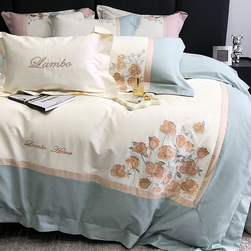 Light Luxury Embroidery Pure Cotton Quilt Cover Bed Set - Harmony Gallery